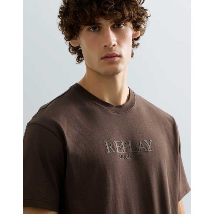 REPLAY MAN REGULAR-FIT T-SHIRT WITH LETTERING LOGO BROWN