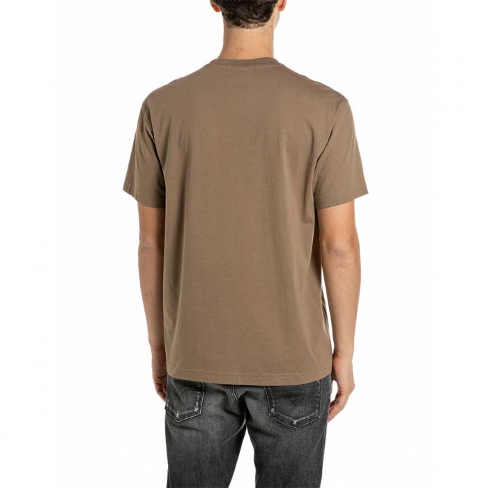 REPLAY MAN REGULAR-FIT T-SHIRT WITH LETTERING LOGO BEIGE