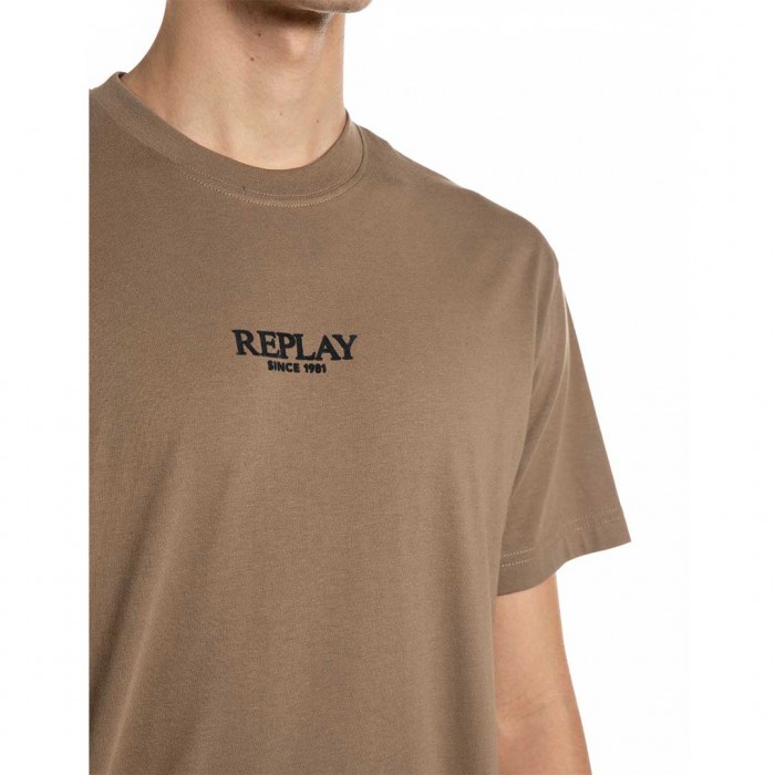 REPLAY MAN REGULAR-FIT T-SHIRT WITH LETTERING LOGO BEIGE