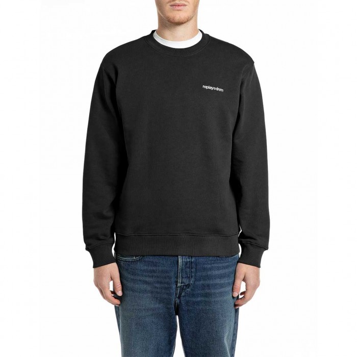 REPLAY MAN TERRY COTTON SWEATSHIRT WITH LOGO BLACK