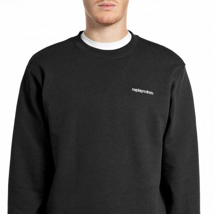 REPLAY MAN TERRY COTTON SWEATSHIRT WITH LOGO BLACK