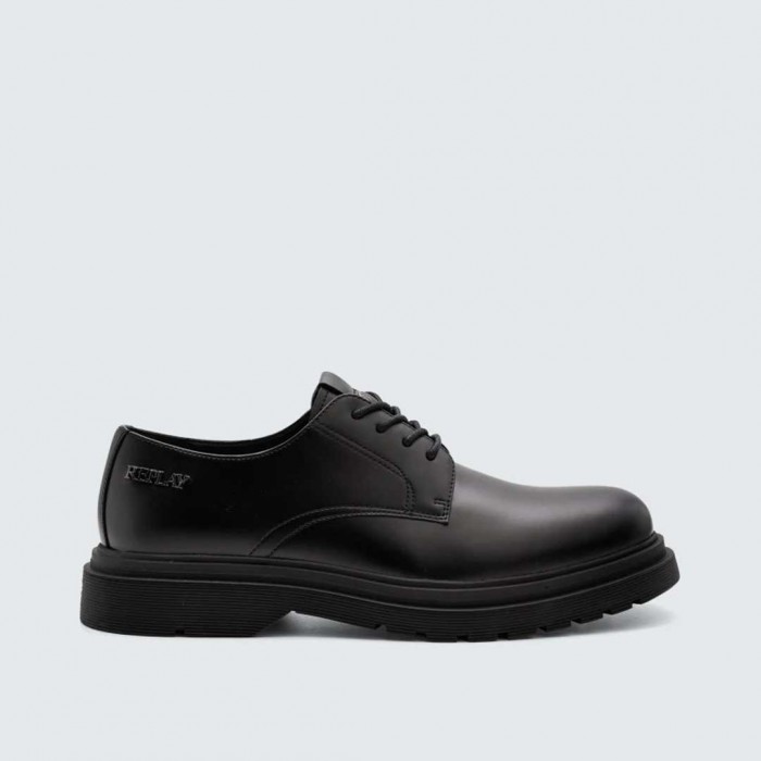 REPLAY PIERCE URBAN LACE-UP LOAFERS WITH A GLOSSY FINISH BLACK