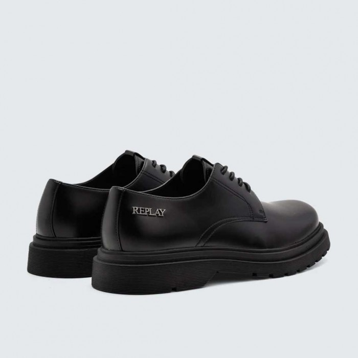 REPLAY PIERCE URBAN LACE-UP LOAFERS WITH A GLOSSY FINISH BLACK