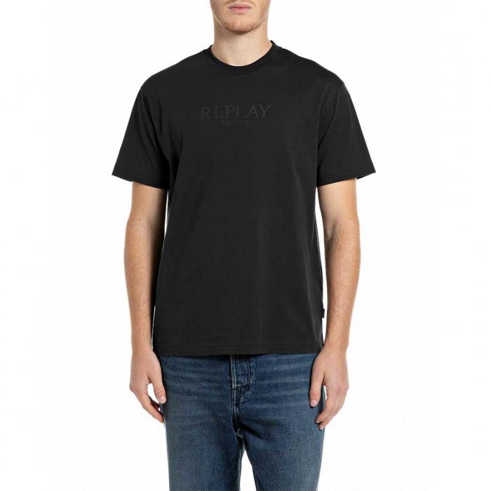 REPLAY MAN REGULAR-FIT T-SHIRT WITH LETTERING LOGO BLACK