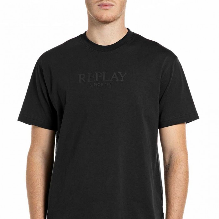 REPLAY MAN REGULAR-FIT T-SHIRT WITH LETTERING LOGO BLACK