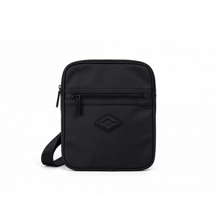 REPLAY BAG WITH BRANDED SHOULDER STRAP AND DIAMOND MOTIF BLACK