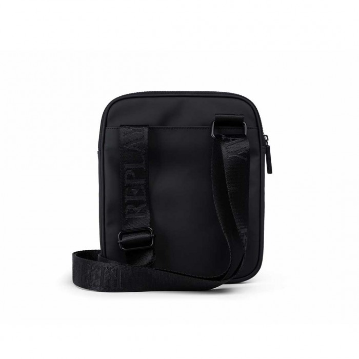 REPLAY BAG WITH BRANDED SHOULDER STRAP AND DIAMOND MOTIF BLACK
