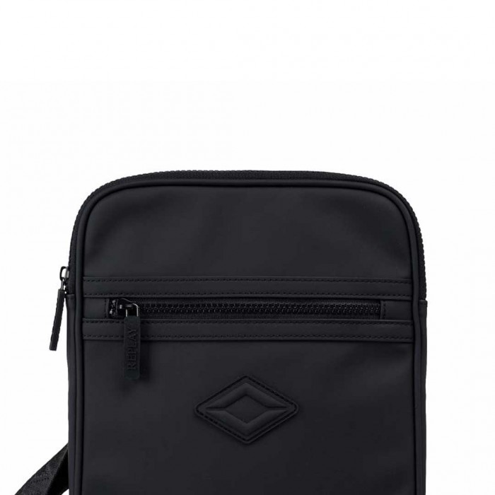 REPLAY BAG WITH BRANDED SHOULDER STRAP AND DIAMOND MOTIF BLACK