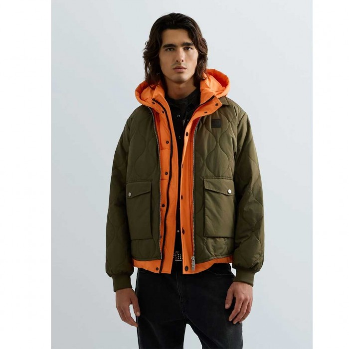 REPLAY MAN QUILTED JACKET WITH COLLAR AND POCKETS GREEN
