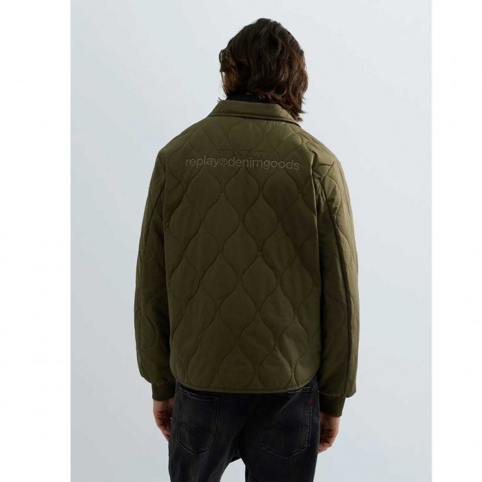 REPLAY MAN QUILTED JACKET WITH COLLAR AND POCKETS GREEN