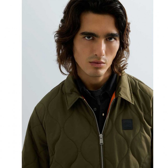 REPLAY MAN QUILTED JACKET WITH COLLAR AND POCKETS GREEN