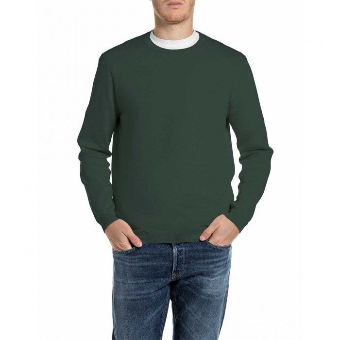 REPLAY COTTON CREW-NECK SWEATER GREEN