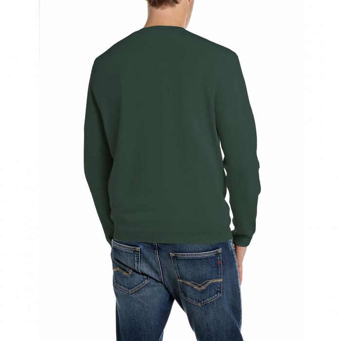 REPLAY COTTON CREW-NECK SWEATER GREEN