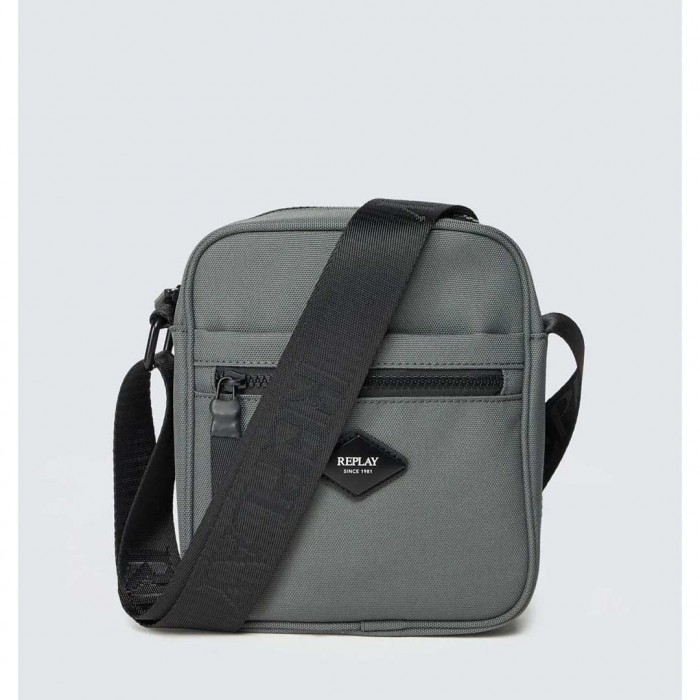REPLAY MAN CROSSBODY BAG WITH DIAMOND LOGO DARK GRAY