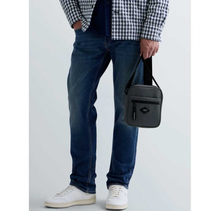 REPLAY MAN CROSSBODY BAG WITH DIAMOND LOGO DARK GRAY