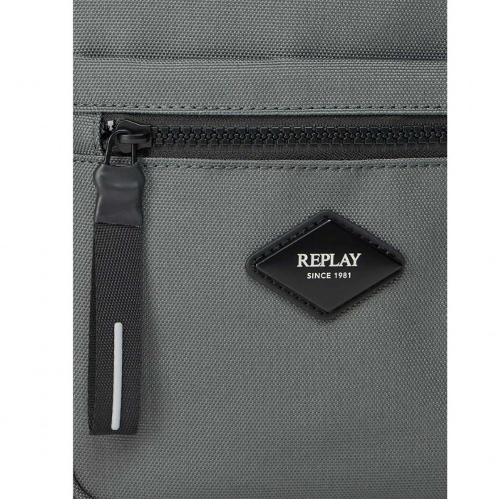REPLAY MAN CROSSBODY BAG WITH DIAMOND LOGO DARK GRAY