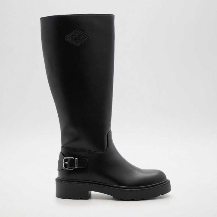 REPLAY WOMAN LONG BOOTS LEATHER BLACK