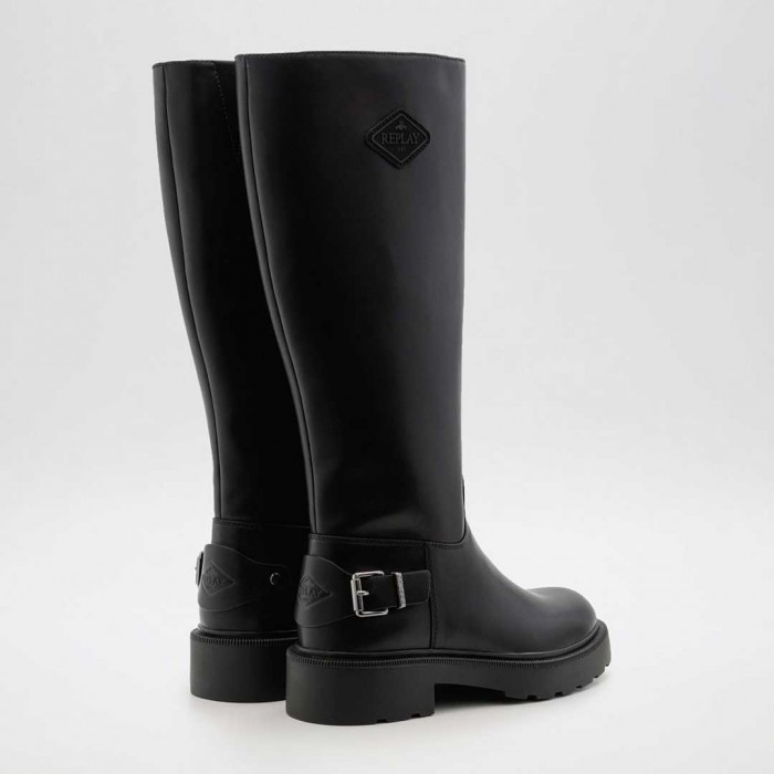 REPLAY WOMAN LONG BOOTS LEATHER BLACK