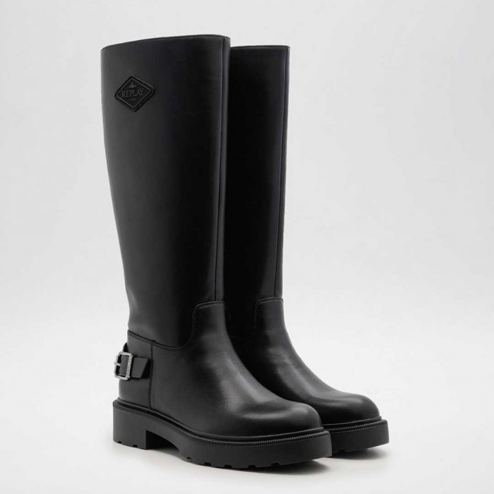 REPLAY WOMAN LONG BOOTS LEATHER BLACK