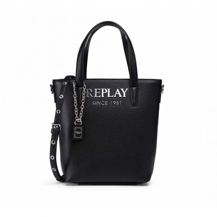 REPLAY WOMAN BIG LOGO BAG BLACK