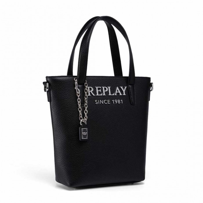 REPLAY WOMAN BIG LOGO BAG BLACK