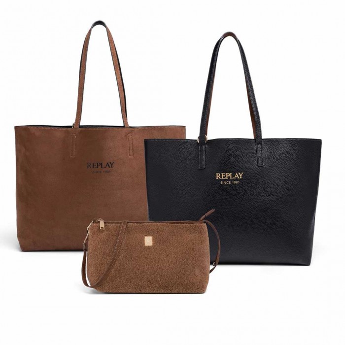 REPLAY REVERSIBLE BAG WITH MATCHING CLUTCH BROWN/BLACK