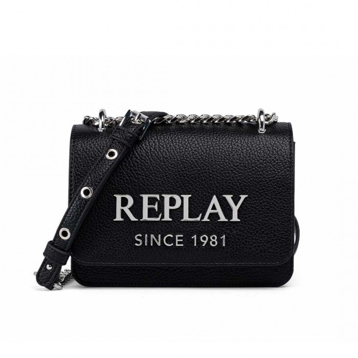 REPLAY WOMAN SMALL BAG LOGO BLACK