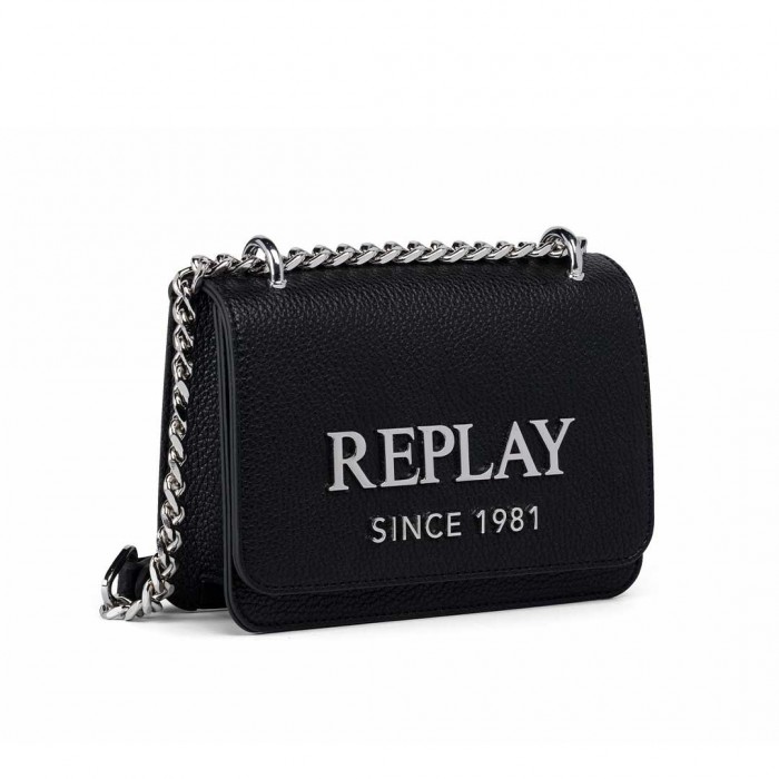 REPLAY WOMAN SMALL BAG LOGO BLACK