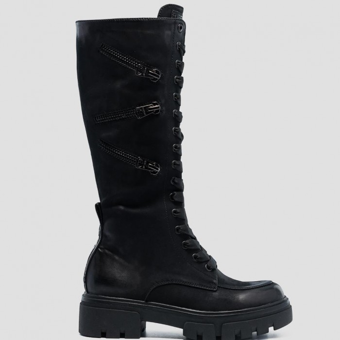 WOMEN'S NORE LACE UP HIGH BOOTS replay γυναικειο μποτα μαυρη