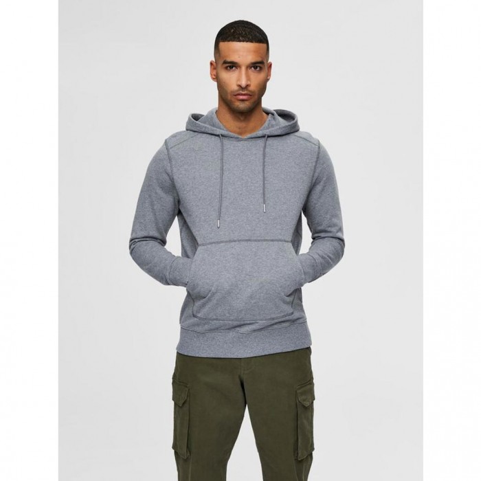 SELECTED REGULAR FIT ORGANIC COTTON 380G - SWEATSHIRT GREY MELANGE