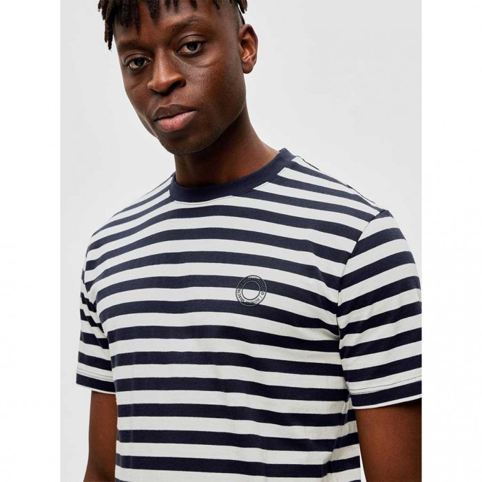 SELECTED SLHRICKY PRINT STRIPE SS O-NECK TEE W BLUE