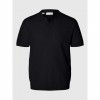 SELECTED CROCHET STYLE KNITTED POLO SHIRT BLACK SELECTED CROCHET STYLE KNITTED POLO SHIRT BLACK