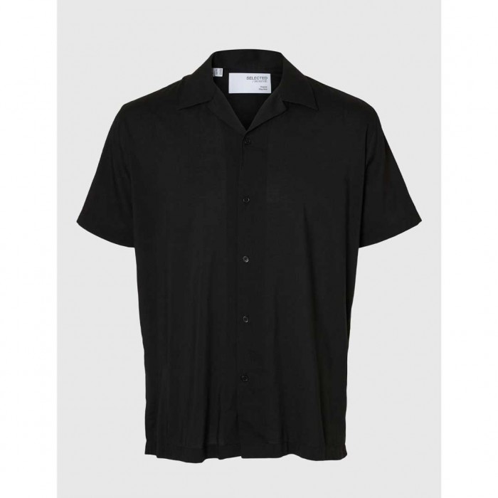 SELECTED CUBAN COLLAR SHIRT BLACK SELECTED CUBAN COLLAR SHIRT BLACK