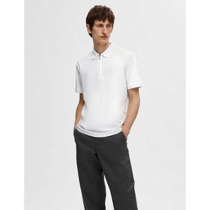 SELECTED SLHFAVE ZIP SS POLO NOOS WHITE