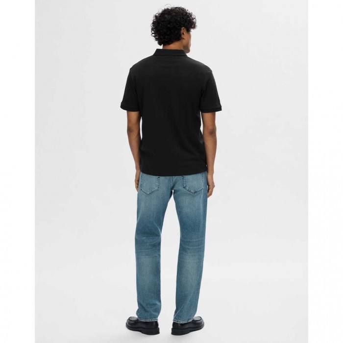 SELECTED SLHFAVE ZIP SS POLO NOOS BLACK