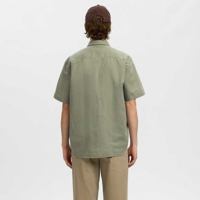 SELECTED SLMREGCLAUS CLAY LINENBLEND SS SHT NOOS GREEN