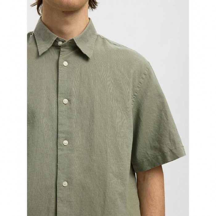 SELECTED SLMREGCLAUS CLAY LINENBLEND SS SHT NOOS GREEN