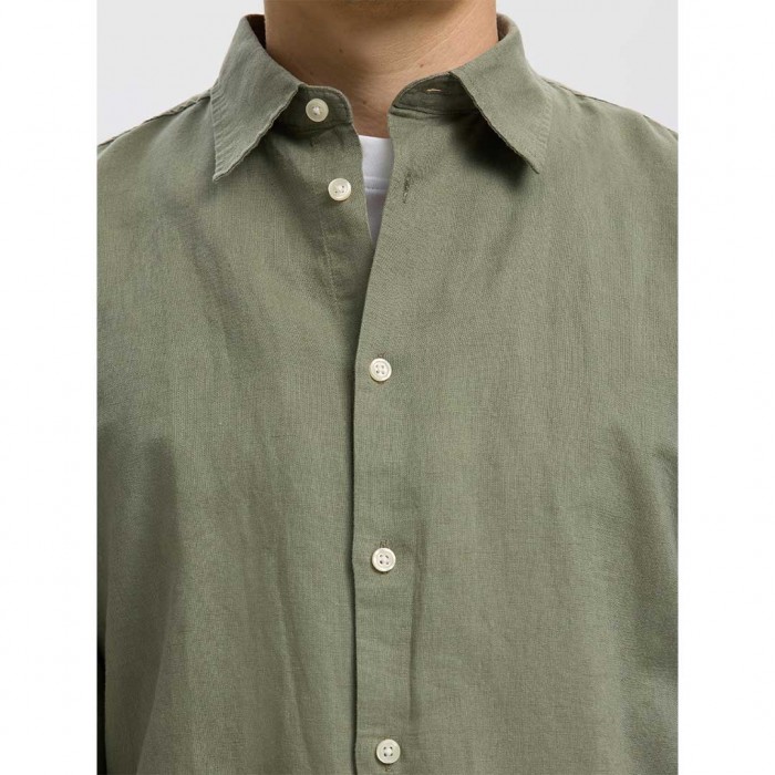 SELECTED SLMREGCLAUS CLAY LINENBLEND LS SHT NOOS GREEN