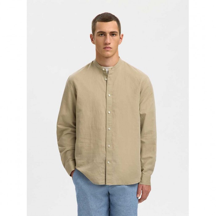 SELECTED SLHREGCLAY LINENBLEND LS SHIRT BAND NOOS BEIGE