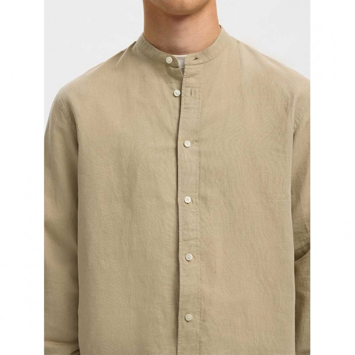 SELECTED SLHREGCLAY LINENBLEND LS SHIRT BAND NOOS BEIGE