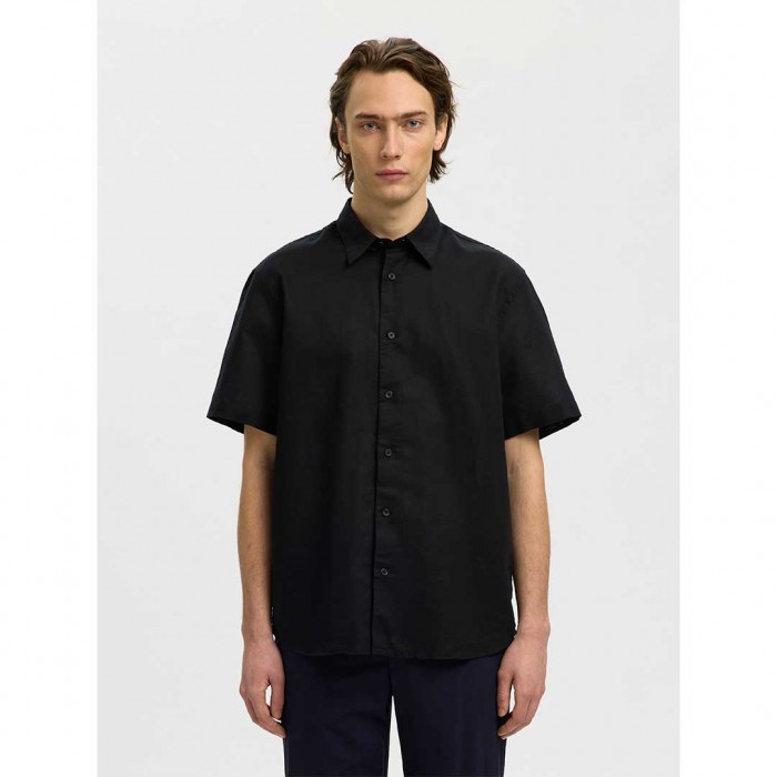 SELECTED SLMREGCLAUS CLAY LINENBLEND SS SHT NOOS BLACK