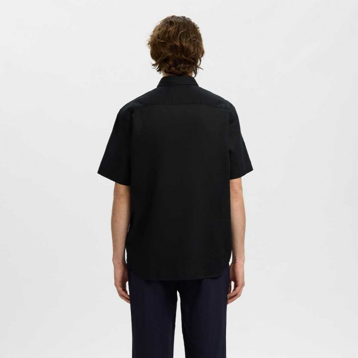 SELECTED SLMREGCLAUS CLAY LINENBLEND SS SHT NOOS BLACK