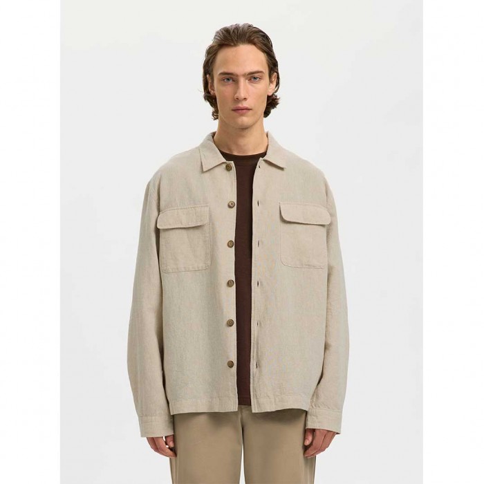 SELECTED SLMOTTO LEROY LINEN BLEND OVERSHIRT NOOS BEIGE