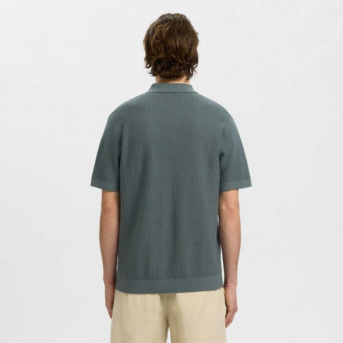 SELECTED SLMCRAN SS KNIT STRUCTURE ZIP POLO NOOS GREEN
