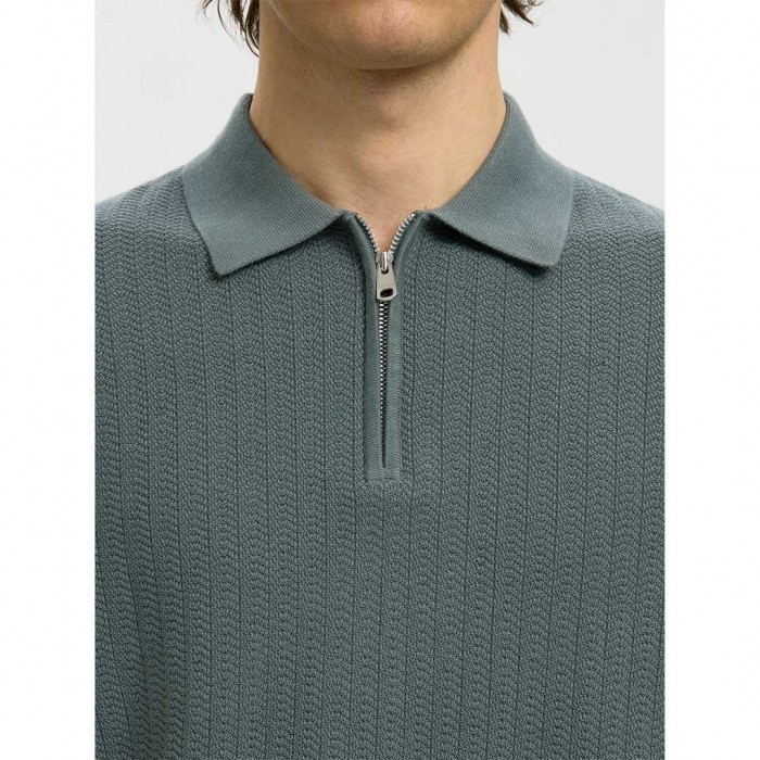 SELECTED SLMCRAN SS KNIT STRUCTURE ZIP POLO NOOS GREEN
