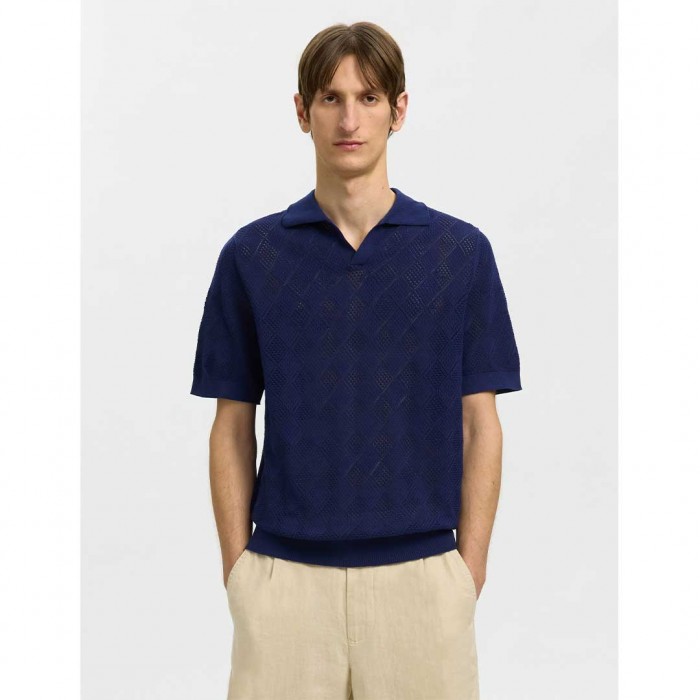 SELECTED SLHARCO SS KNIT STRUCTURE OPEN POLO BLUE