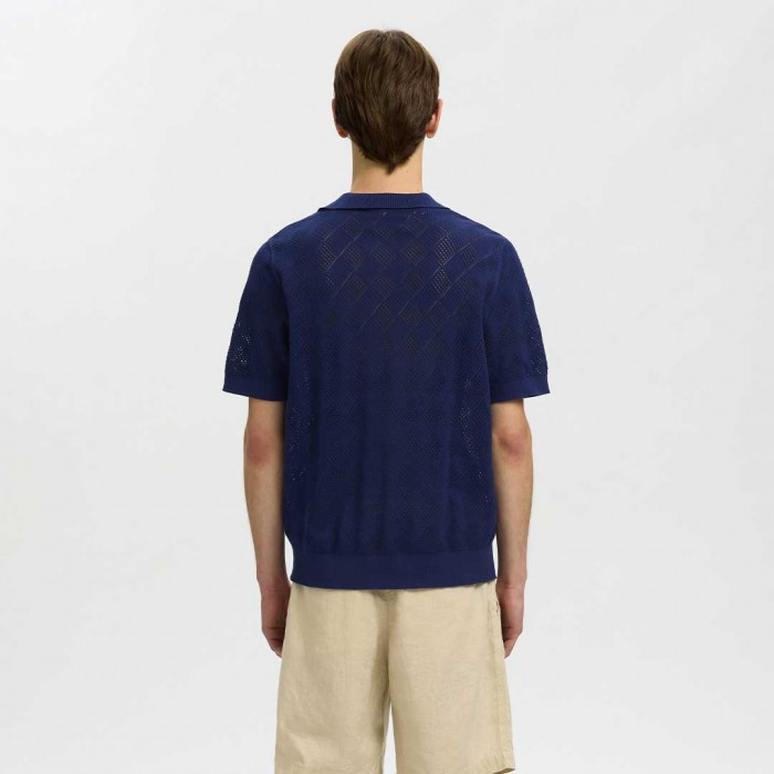 SELECTED SLHARCO SS KNIT STRUCTURE OPEN POLO BLUE