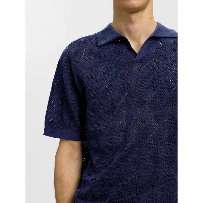 SELECTED SLHARCO SS KNIT STRUCTURE OPEN POLO BLUE