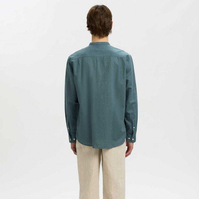 SELECTED SLMREGCLAY LINENBLEND LS SHIRT BAND NOOS BALSAM GREEN