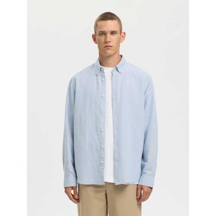 SELECTED SLMREGCLAUS CLAY LINENBLEND LS SHT NOOS CIEL